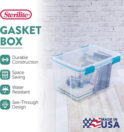 Sterilite 12-Pack Gasket Box, Weather-Resistant Storage Bins with Latching Lids, 54 Quart - Heavy-Duty Organizing Containers for Closet, Bathroom, and Office