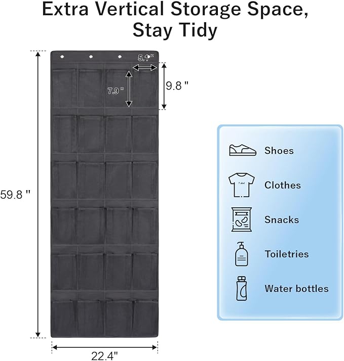 F-color Large Hanging Organizer - Over the Door Shoe Organizer, Cruise Essentials for Closet & Pantry, 24 Breathable Mesh Pockets, Space Saving Hanging Storage Holder with 4 Heavy-Duty Metal Hooks