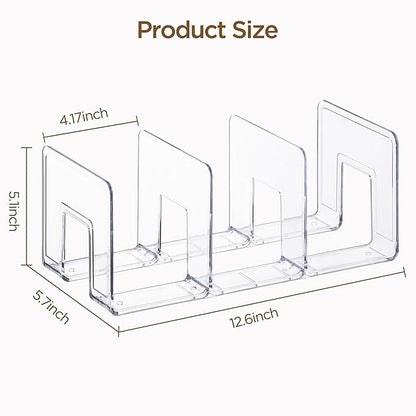 HBlife Widened 4.17 Inch Clear Acrylic Kids Shoe Rack for Closet Organizers and Storage, Small Shoe Rack 3 Sections Toddler Baby Shoe Storage Organizer Shelf, Desk File Book Purse Organizer(4 Pack)