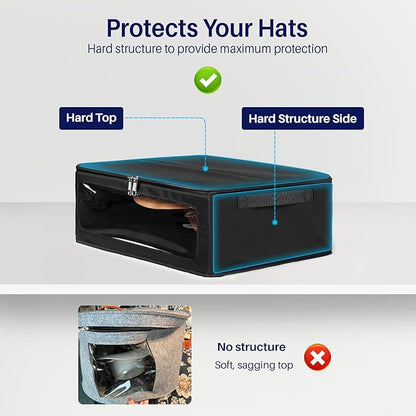 WOMACO Cowboy Hat Box, Hard Top Hat Storage Case for Cowboy Hats, Stackable Hat Organizer Foldable Hat Protector Bag with Handle (Black, 1 Pack)