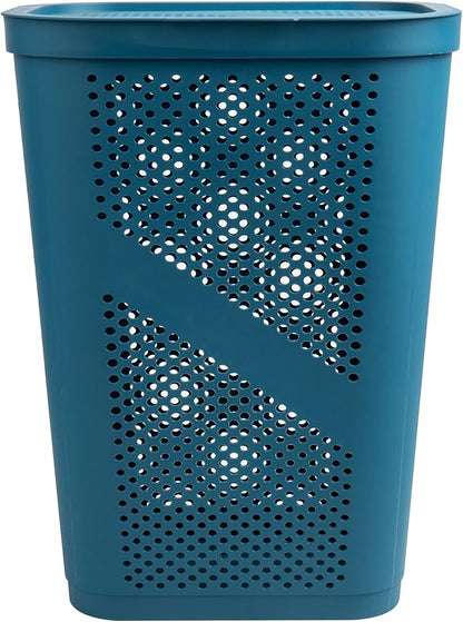 Mind Reader 60L Slim Laundry Hamper, Clothes Basket, Lid, Ventilated, Plastic, Set of 2, Blue
