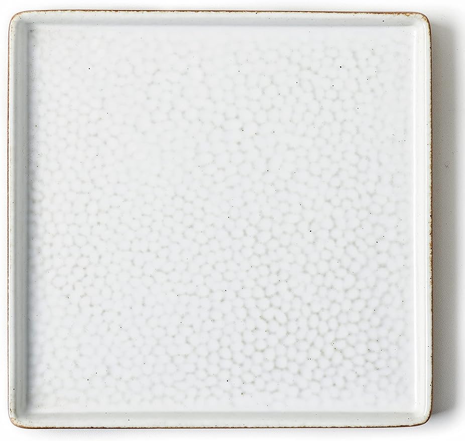 Vanity Tray with Brown Trim - Candle & Perfume Holder Organizer - Decorative Square White 8"8" Bathroom Countertop Tray