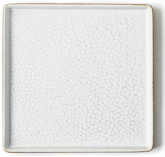 Vanity Tray with Brown Trim - Candle & Perfume Holder Organizer - Decorative Square White 8"8" Bathroom Countertop Tray
