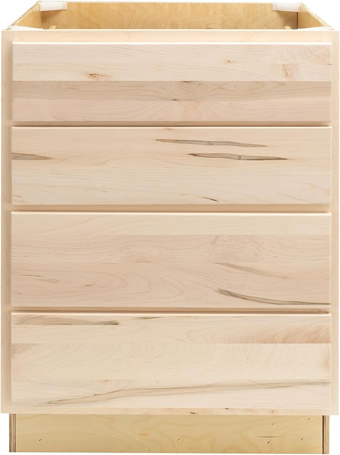 Quicklock RTA (Ready-to-Assemble) | Base Kitchen Cabinets - Shaker Style | Made in America (Raw Maple, 24" Wx34.5 Hx24 D 4 Drawer)