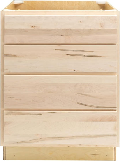Quicklock RTA (Ready-to-Assemble) | Base Kitchen Cabinets - Shaker Style | Made in America (Raw Maple, 24" Wx34.5 Hx24 D 4 Drawer)