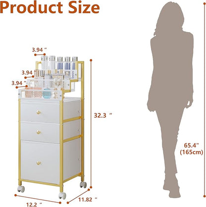 Makeup Organizer Storage Cart with Drawers, Bathroom Stand Perfume Display Riser, Cosmetic Display Case for Skin Care, Makeup Brushes, Nail Polish