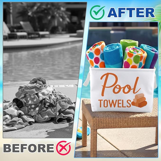 Yungyan Pool Towel Storage Basket Bin and Organizer Large Pool Towel Storage Basket Waterproof Canvas Cube with Handle Beach Gift for Outdoor Summer Seaside Home Clothes Book Toy Organization, Orange
