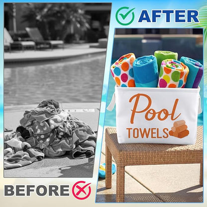 Yungyan Pool Towel Storage Basket Bin and Organizer Large Pool Towel Storage Basket Waterproof Canvas Cube with Handle Beach Gift for Outdoor Summer Seaside Home Clothes Book Toy Organization, Orange