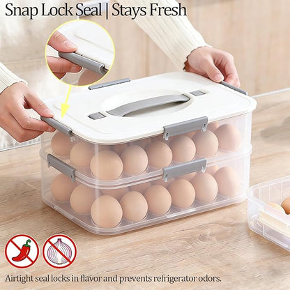 VitalYang Deviled Egg Container with Lid, Double Layer Egg Container, 36 Count Deviled Egg Tray- Secure Lock & Handle, Stackable, Leak-Proof Design for Parties & Catering, White