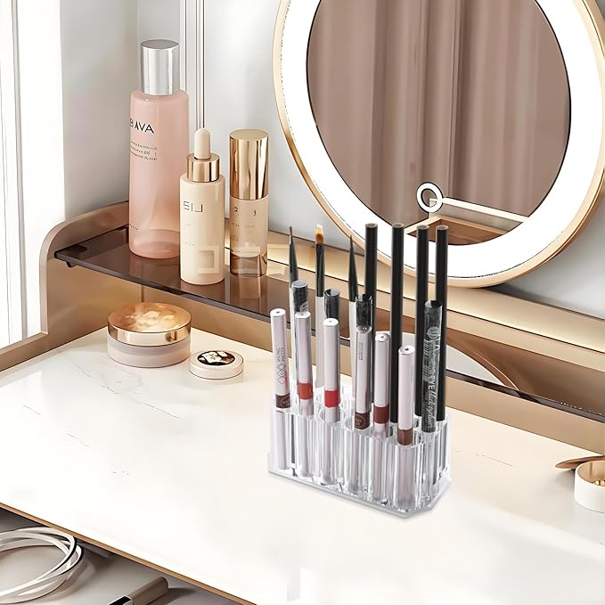 Acrylic Lip Liner Organizer & Eyeliner Organizer, 24 Standard Cosmetic Pencil Makeup Brush Makeup Display Case Refillable Container