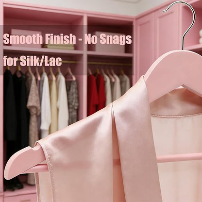 20 Pack Cherry Pink Slim Wood Hangers, Anti-Slip 360° Swivel Space Saving Hangers, Smooth Finish for Women Kids Dress Shirt Coat Closet