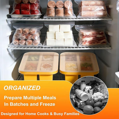Bangp Silicone Freezer Tray for Soup Ice Cubes,1-Cup Freezing Tray with Lid for Meal Prep,Rice,Broth,Sauce,Leftovers. Makes 4 Perfect 1 Cup Portions. Oven & Dishwasher-Safe