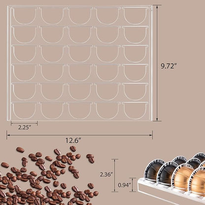 SUMERFLOS 2-Sets Coffee Pod Holder Storage Tray Compatible with Vertuoline Capsule, Drawer Insert Organizer Holds 60 Pods Drawer of Kitchen, Home, Office - Clear