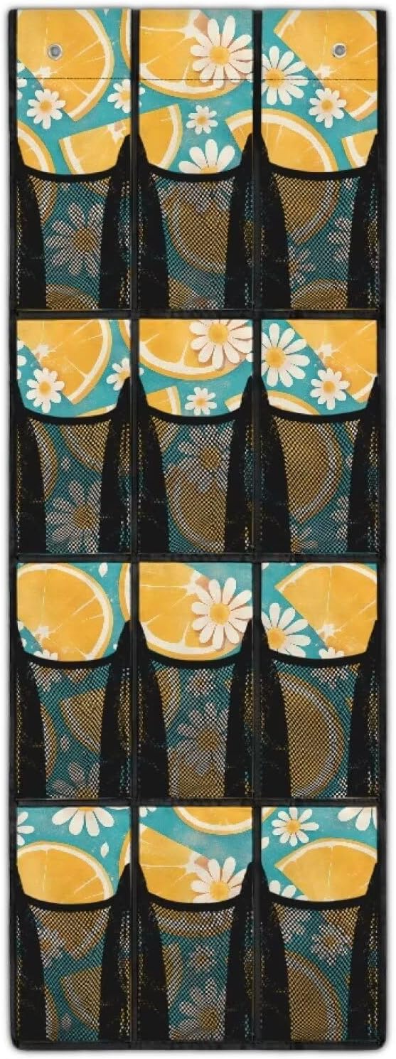 Over the Door Shoe Organizer 12 Large Mesh Pockets Hanging Shoe Rack for Closet Foldable Shoe Organizer Door Hanger Orange Daisy