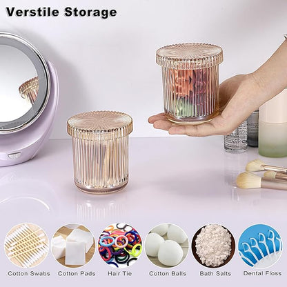 2 Pack Glass Qtip Holder with Lid, Apothecary Jars with Lids, Glass Bathroom Jars for Cotton Ball, Swab, Pads, Floss Picks, Bathroom Accessories Organization and Vanity Organizer (Amber)