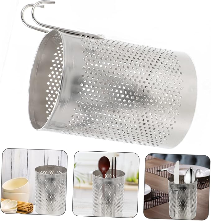 Stainless Steel Hanging Chopstick Holder Kitchen Cutlery Drying Rack Utensil Organizer with Mesh Drainage for Countertop Storage 5.82X3.54X3.54 Inches