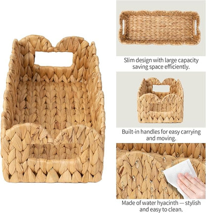 Coeusy 2 Pack Toilet Baskets,Scalloped Edge Wicker Basket for Toilet Paper Storage,Small Baskets for Bathroom,Living Room,Countertop, Shelves,Both Organizer&Decor,Natural Water Hyacinth