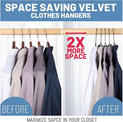 HOUSE DAY Grey Velvet Hangers 60 Pack, Non Slip Felt Hangers, Heavy Duty Velvet Clothes Hanger, Ultra Slim Hanger Space Saving, Perfect for Shirt, Suits, Pants