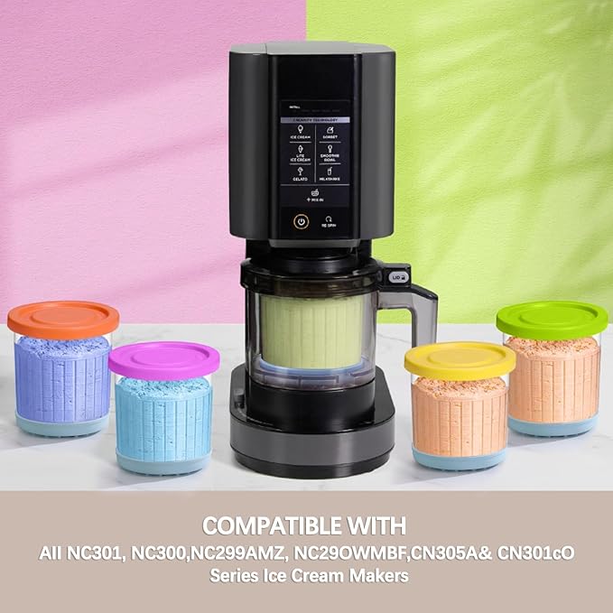 QVN For Ninja Creami Pints and Lids - 4 Pack Creami Containers, 16oz Creami Pint Containers Compatible with NC299AMZ & NC300s Series Ice Cream Maker - Dishwasher Safe & Good Sealing