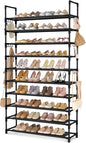 LANTEFUL Tall Shoe Rack 10 Tier Shoe Organizer Large Shoe Shelf with 18 Hooks Storage for 50 Pair, Stackable Vertical Shoe Rack Organizer for Closet, Entryway, Bedroom