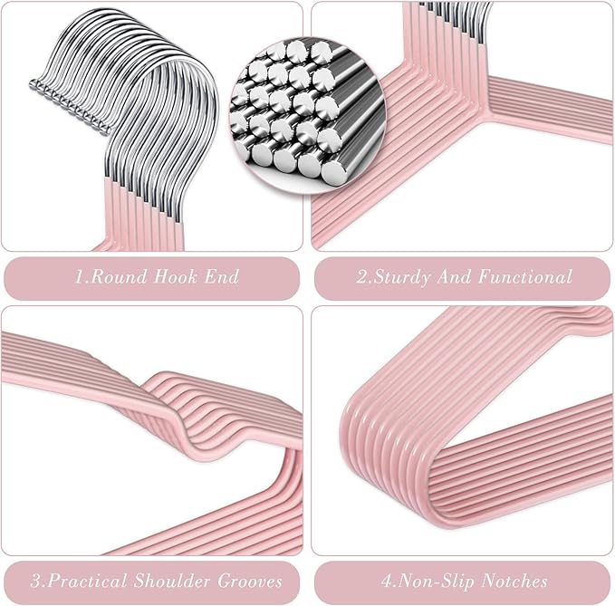 Wesiti 100 Pcs Metal Wire Non Slip Hangers for Clothes Space Saving Hanger Strong 15.7 in Triangle Clothes Coat Suit Bridal Boutique Dress for Closet Dorm Rack(Pink)