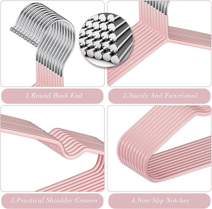 Wesiti 100 Pcs Metal Wire Non Slip Hangers for Clothes Space Saving Hanger Strong 15.7 in Triangle Clothes Coat Suit Bridal Boutique Dress for Closet Dorm Rack(Pink)