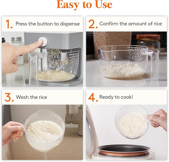Lifewit Rice Dispenser 25 Lbs(11.3kg), Rice Storage Container Sealed Moisture Proof with Measuring Cup for Kitchen Pantry Household, BPA-Free, 1 Pack Grey
