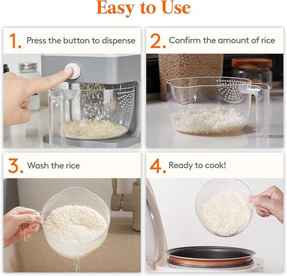 Lifewit Rice Dispenser 25 Lbs(11.3kg), Rice Storage Container Sealed Moisture Proof with Measuring Cup for Kitchen Pantry Household, BPA-Free, 1 Pack Grey