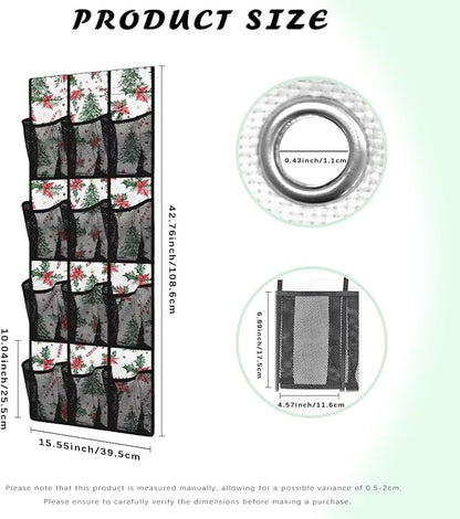 Christmas Tree Over The Door Shoe Organizer Xmas Decor Mesh Fabric Door Hanger Organizer for Kids Room Space Saving Shoe Holder Hanger Christmas Wall Hanging Storage for Closet