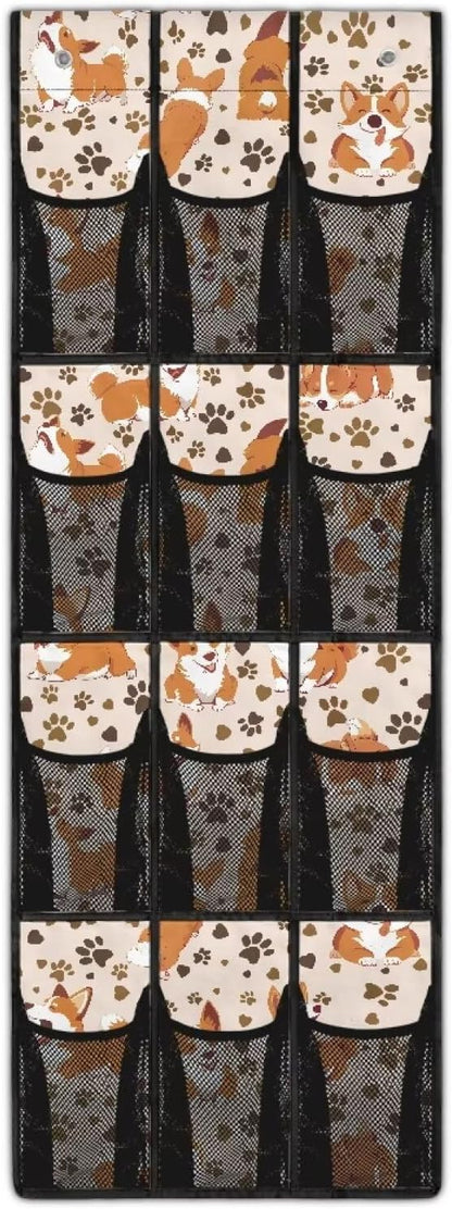 Corgi Shoe Organizer Over The Door 12 Pockets Shoe Holder Hanger for Living Room Space Saving Back Door Storage Organizer Orange Wall Hanging Storage