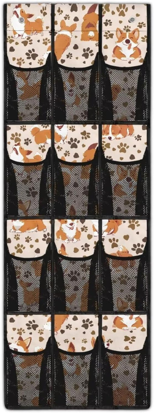 Corgi Shoe Organizer Over The Door 12 Pockets Shoe Holder Hanger for Living Room Space Saving Back Door Storage Organizer Orange Wall Hanging Storage