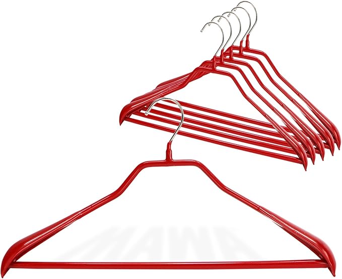 Mawa by Reston Lloyd BodyForm Series Non-Slip Space-Saving Clothes Hanger with Bar for Pants, 16-1/2", Style 42/LS, Set of 6, Red