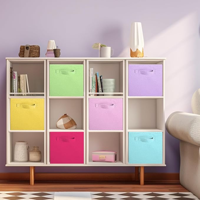 ShellKingdom Storage Bins, Foldable Fabric Storage Cubes And Cloth Storage Organizer Drawer For Closet And Toys Storage, 13 X 13 X 13 INCH, 6 Pack (6 Colors)