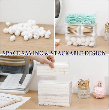 3 Pack Qtip Organizer Container with Lid, Plastic Bathroom Vanity Storage Canister for Cotton Swabs and Balls, Makeup Sponges, Hair Clips, Clear Counter and Desk Drawer Holder