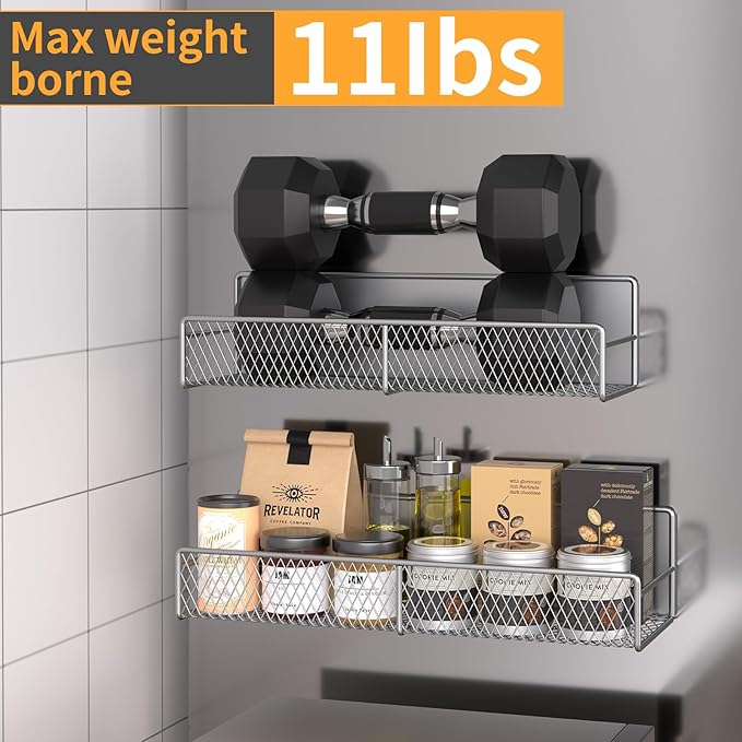 DTUQYX Magnetic Spice Rack for Refrigerator, 4 Pack 100% Metal Strong Magnet Fridge Shelves, Space Saving Spice Organizer, No Drilling Home Kitchen Laundry Room Storage Organization Moveable, Grey