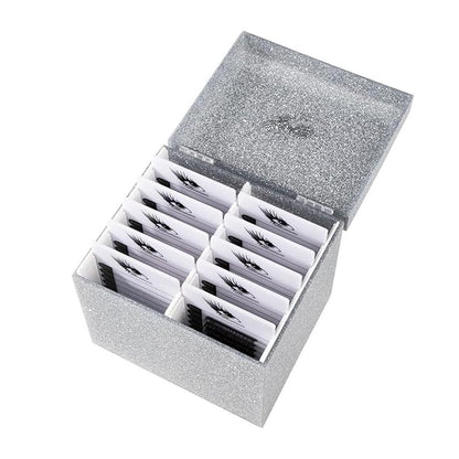 10 Layers Acrylic Eyelash Storage Box,Eyelash Holder Extension Tool,Makeup Organizer False Eyelashes Glue Pallet Holder, Grafting Eye lashes Close-Packed Display with 10 Pallets (Silver)