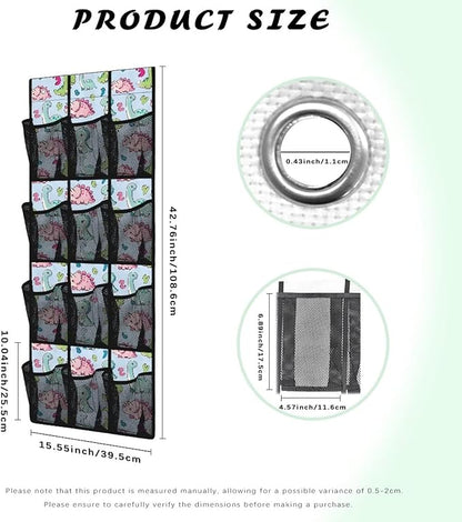 12 Pockets Over The Door Shoe Organizer Mesh Fabric Behind Door Organizer for Kids Room Dinosaurs Shoe Holder Hanger Space Saving Wall Hanging Storage for School