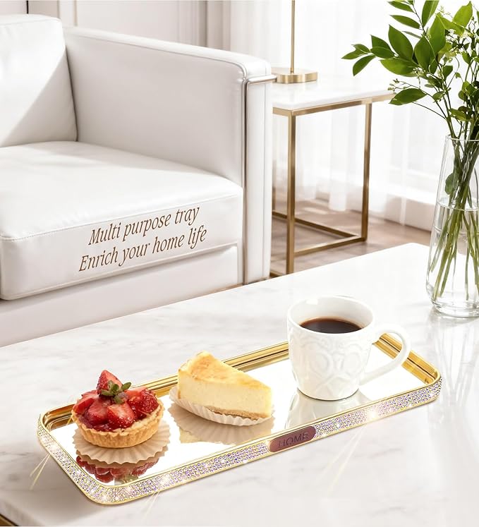 Bathroom Gold Tray Jewelry Perfume Makeup Organizer Decorative Tray for Vanity, Dresser, Bathroom, Bedroom Entrance Hall, Living Room(11.8IN Colorful)