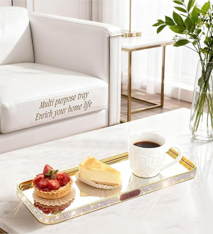 Bathroom Gold Tray Jewelry Perfume Makeup Organizer Decorative Tray for Vanity, Dresser, Bathroom, Bedroom Entrance Hall, Living Room(11.8IN Colorful)