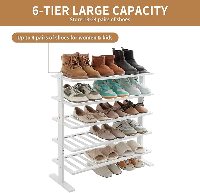Varhomax White Shoe Rack, 5-Tier Bamboo Shoe Rack Organizer for Closet and Entryway, Thick Wooden Free Standing Shoe Shelf for Small Spaces, Sturdy & Versatile for Bedroom and Garage