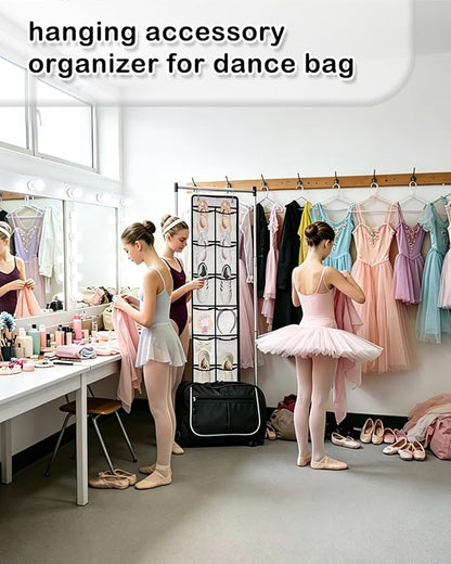 55 Inch Hanging Organizer for Dance Bag： 6-Section Mesh Hanging Shoe Rack Large Vertical Storage for Shoes accessory Dance Bag Organizer accessory White