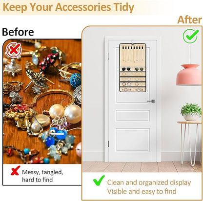 Hanging Jewelry Organizers and Storage, Double-Sided Jewelry Necklace Holder for Jewelries, Earrings, Accessories, Rings on Closet, Door, Wall (1,Beige)