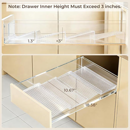 UFORU Acrylic Spice Drawer Organizer 4 Tier(4 Packs), Expandable from 11" to 22" Seasoning Organizer Tray for Kitchen - Clear Tiered Spice Rack for Drawer, No Assembly Required(Jars Not Included)