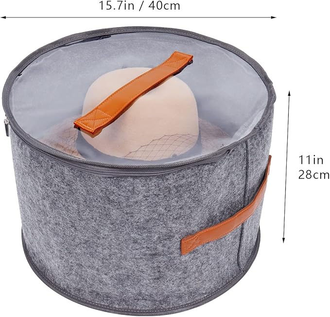 Foldable Round Hat Storage Box With Lid,Large Hat Box Travel, Decorative Closet Organizer For Women and Men, Can Store Various Types of Hats, 15.7x11 Inch,Gray