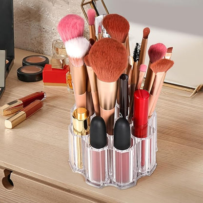 Divided Makeup Brush Organizer 12 Deep Slots Clear Acrylic Cosmetic Brushes Holder and Storage for Eye lines Pencils Toothbrush Lipstick on Bathroom Vanity Bedroom Countertop