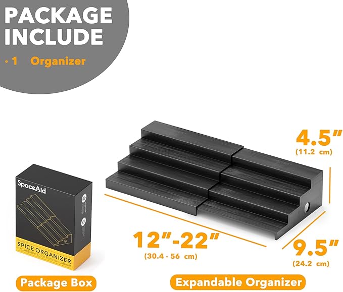 SpaceAid Bamboo Spice Rack Organizer for Cabinet, Kitchen Pantry Spices Storage Rack for Cabinets Organization, Home Seasoning Tiered Can Goods Racks Wood Shelf Organizers (4 Tier, Black)