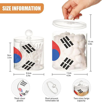 DOMIKING South Korea Flag 2 Pack Bathroom Canisters Cotton Swab Holder Dispenser Plastic Cotton Ball Jar Acrylic Storage Containers for Makeup Sponges Floss Cotton Ball