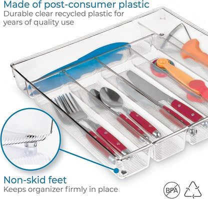 iDesign Linus BPA-Free Plastic Divided Drawer Organizer Tray-13.5" x 13.25" x 2.25", Clear, 6 Section