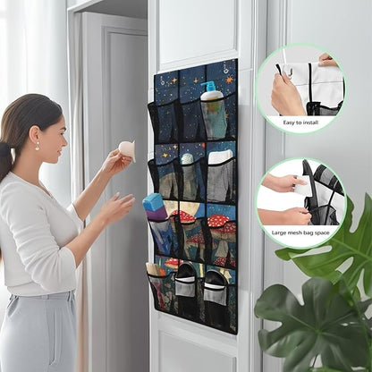 Moon Door Hanger Organizer 12 Pockets Over The Door Closet Organizer Space Saving Mushrooms Multi-Funtion Storage Bag for School