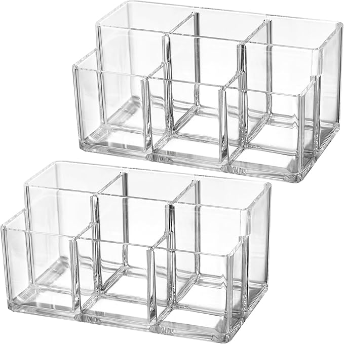 Foraineam 2 Pack Acrylic Makeup Brushes Holder with 6 Slots, Clear Pen Pencil Organizer Desktop Stationery Storage Container, Vanity Cosmetic Eyeliners Eyebrow Pencil Display Case